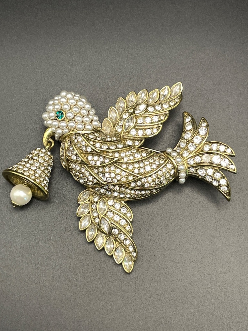 Heidi Daus Love Dove Crystal Pearl Bell Pin Brooch